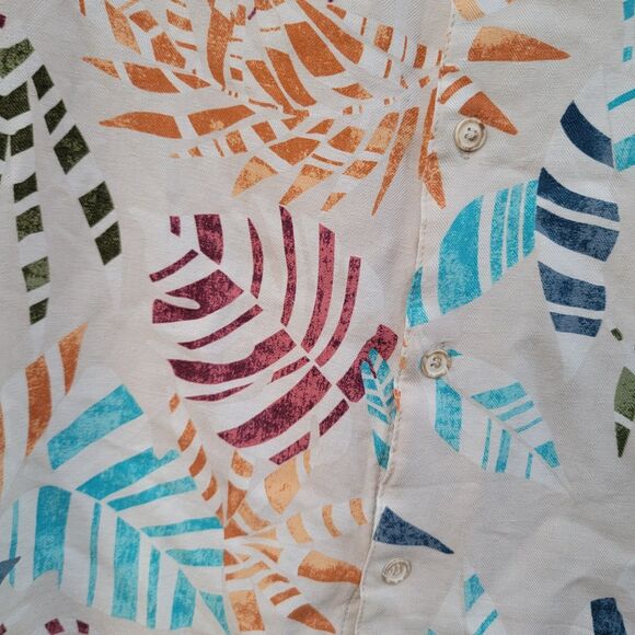Tasso Elba multi colored leaf print silk blend button-down shirt mens sz med - Picture 2 of 5